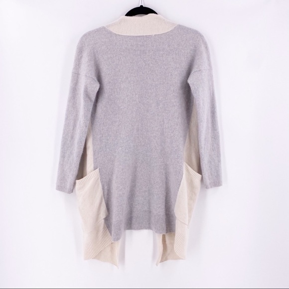 MaxMara 100% Cashmere Cardigan Sweater Womens Size Small Gray Cream Pockets - Picture 2 of 4